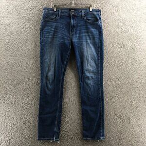 Women's Blue Denim and Cotton Blend High-Rise Zipper Straight-Leg Jeans